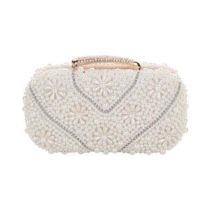 Pearly White Ivory Beaded Pearl Evening Bag Clutch